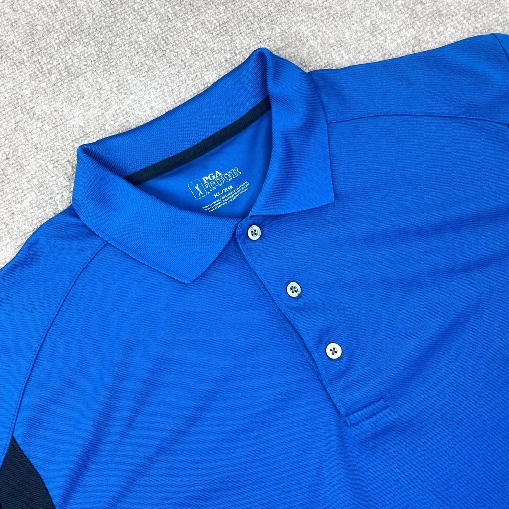PGA TOUR Polo Shirt Mens XL Royal Blue Black Golf Performance Side Panel Stretch
